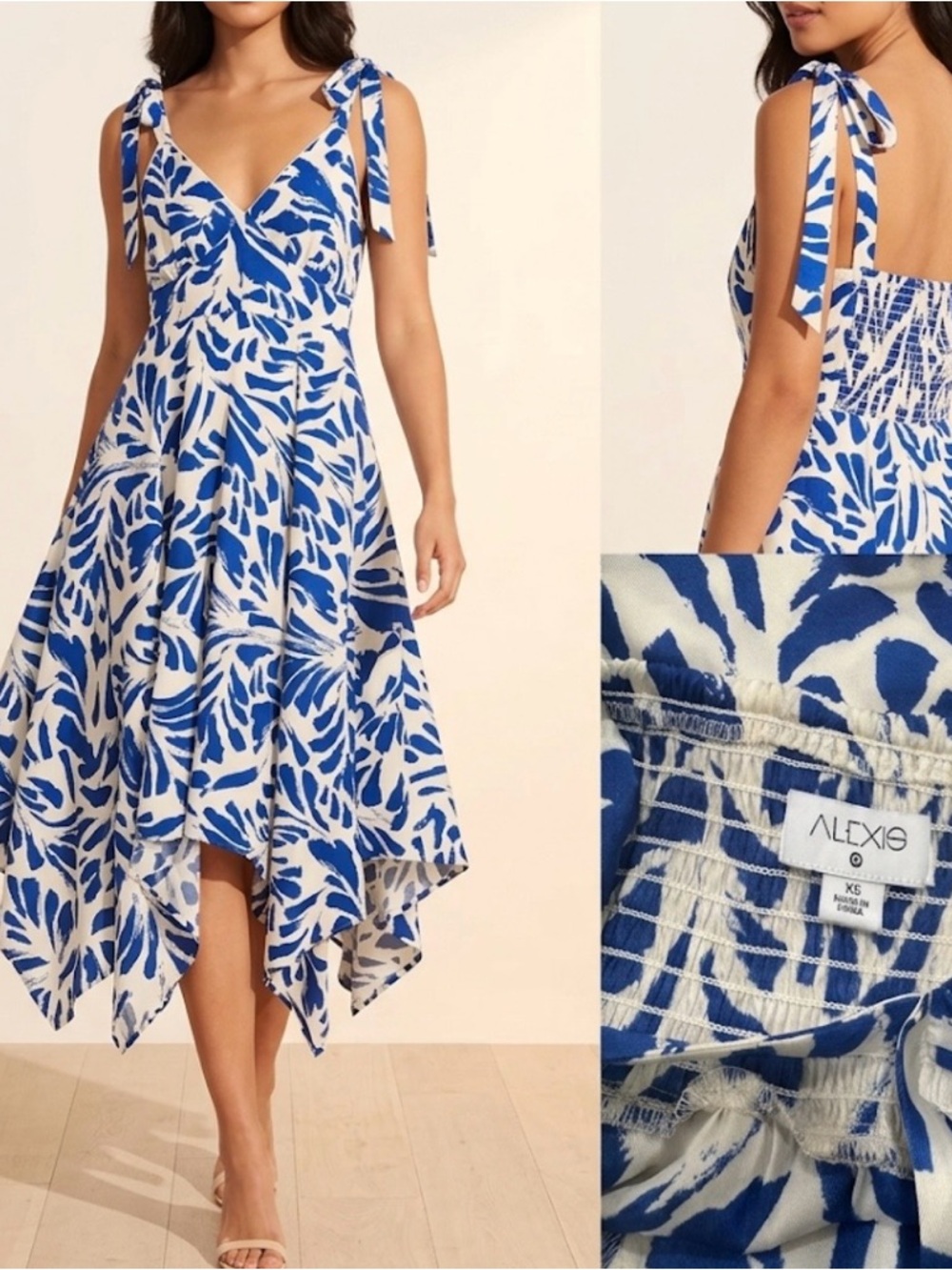 Alexis for Target Blue and White Floral Tie-Shoulder High-Low Dress XS